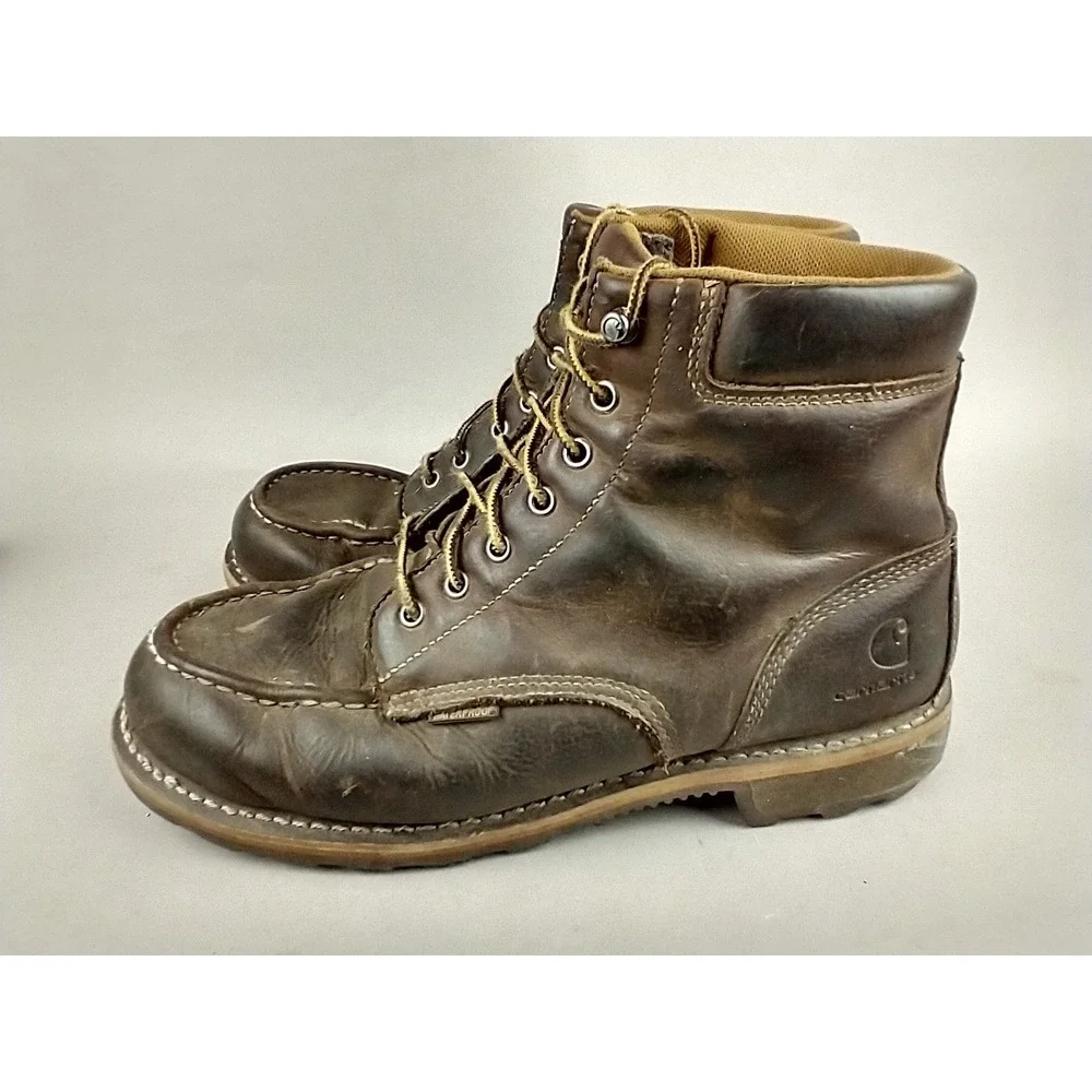 Carhartt Mens 6 Inch Waterproof Moc Toe Work Boots Brown Leather CMW6197 Size 11